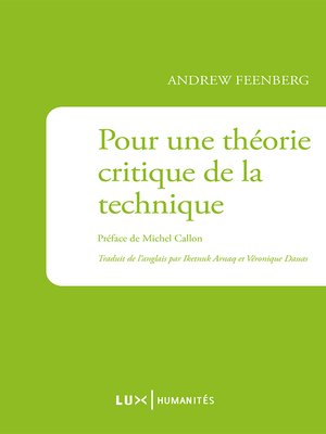 cover image of Pour une théorie critique de la technique